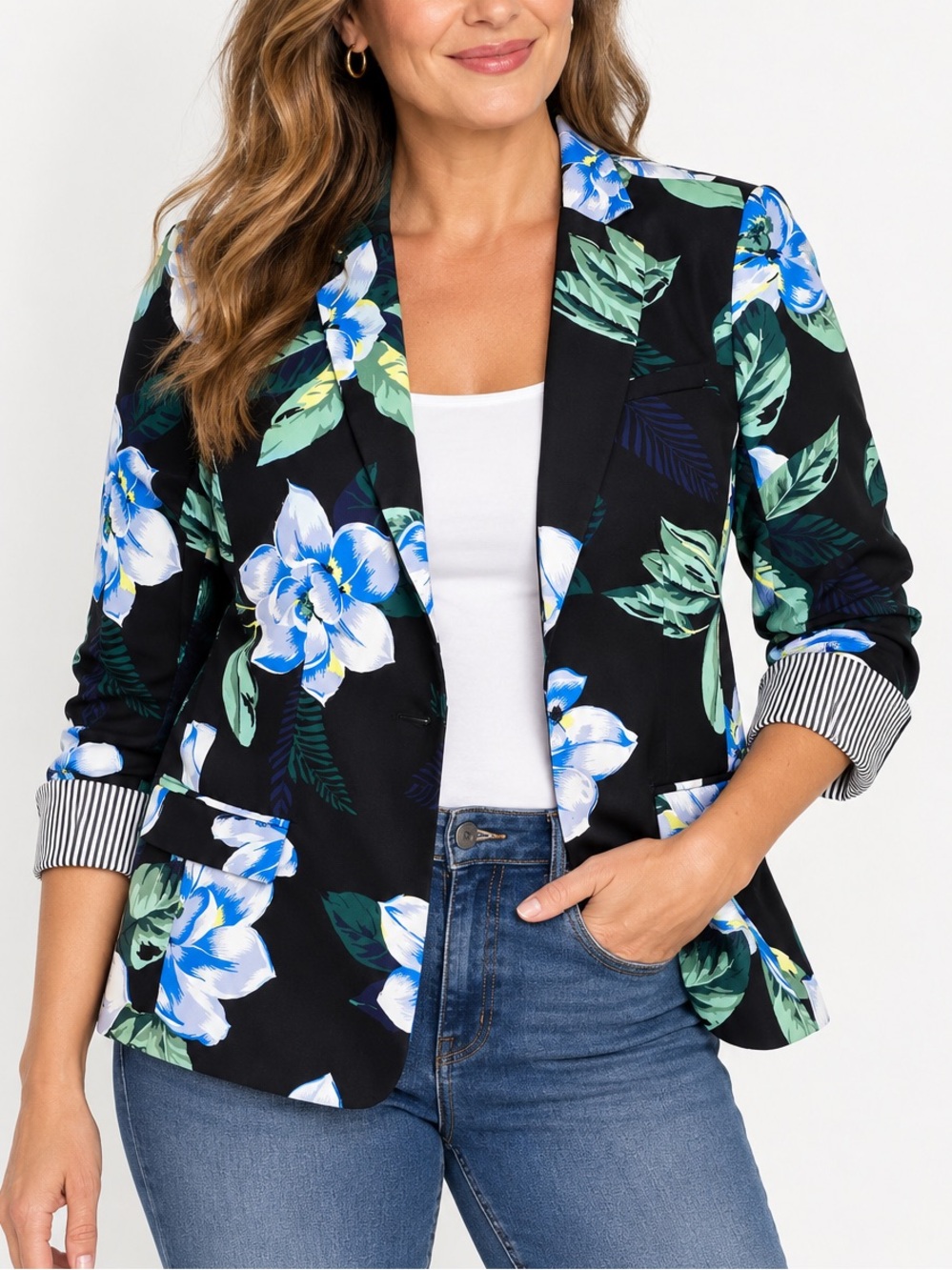 Banana Republic Chelsea Floral Blazer Size 14 Blue Green Linen Blend Jacket